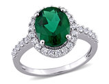 3.30 Carat (ctw) Lab-Created Emerald Ring in 10K White Gold with White Sapphires